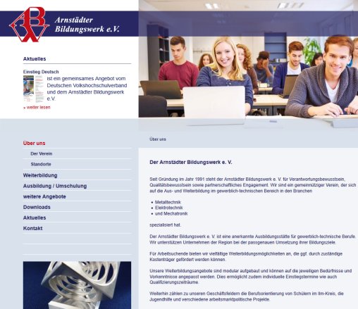 Willkommen beim Arnstädter Bildungswerk e.V. das Bildungsunternehmen für gewerblich technische Ausbildungsberufe Berufsvorbereitung sowie Fortbildung und Umschulung Erfahrung Willkommen beim Arnstädter Bildungswerk e.V. das Bildungsunternehmen für gewerblich technische Ausbildungsberufe Berufsvorbereitung sowie Fortbildung und Umschulung Öffnungszeit