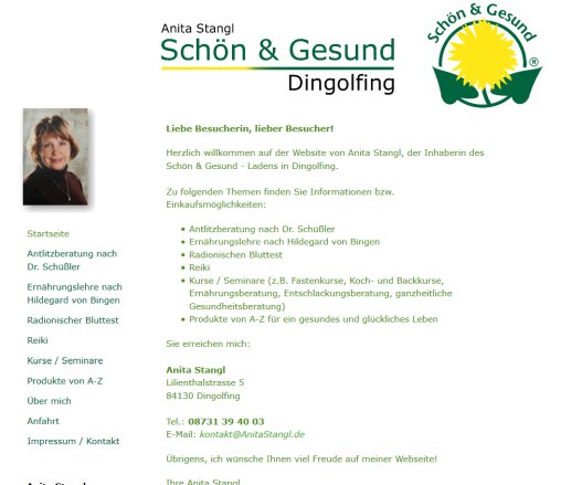 Startseite   AnitaStangl.de | Inhaberin des Schön & Gesund Laden Dingolfing.  öffnungszeit