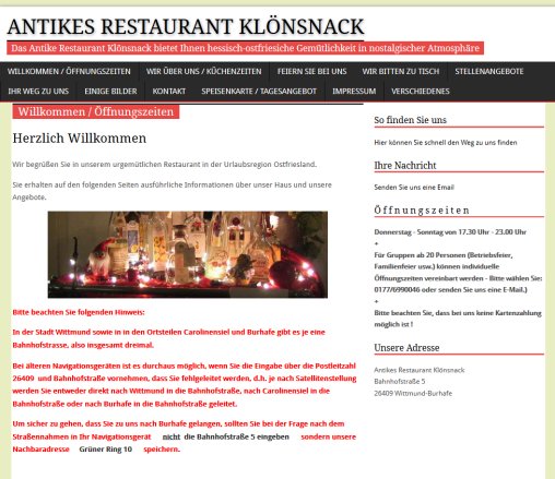 Antikes Restaurant Klönsnack | Das Antike Restaurant Klönsnack bietet Ihnen hessisch ostfriesiche Gemütlichkeit in nostalgischer Atmosphäre  öffnungszeit