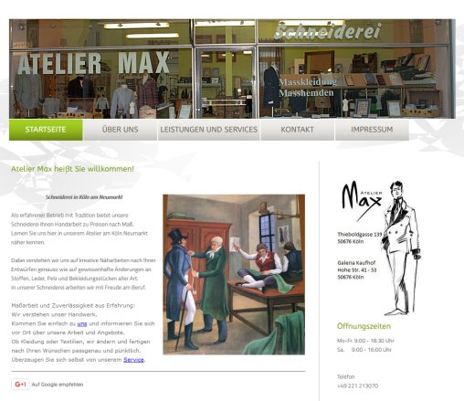 Maßschneiderei  Atelier Max in Köln am Neumarkt. Cityschneiderei  öffnungszeit