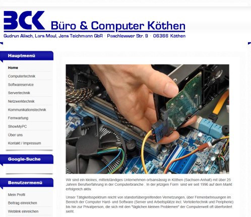 BCK   BüroComputer Köthen   Home  öffnungszeit