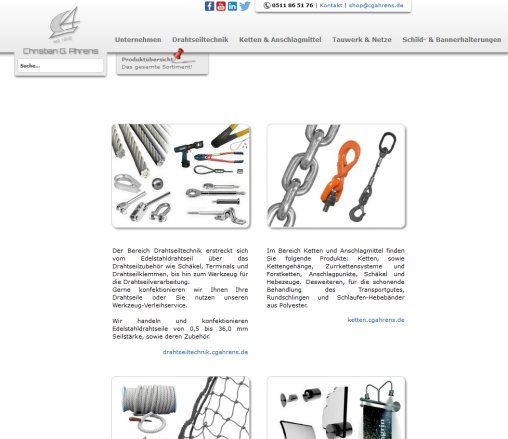 CGA: Drahtseiltechnik  Tauwerk  Netze  Bannerhalter  Anschlagmittel   Christian G. Ahrens  öffnungszeit