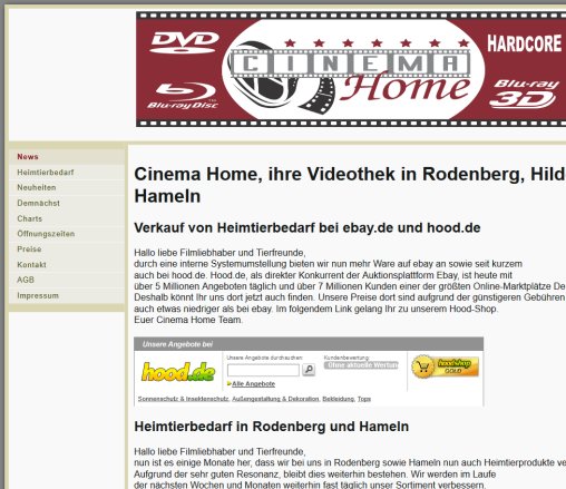 Cinema Home   Ihre Videothek in Rodenberg  Hildesheim und Hameln  öffnungszeit