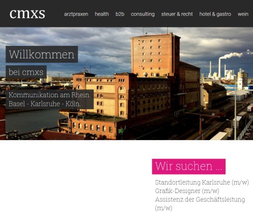 www.cmxs.de | Karlsruhe | Kommunikation aus dem Rheinhafen | cmxs | Werbeagentur   Internetagentur   Karlsruhe   Köln | cmxs GmbH öffnungszeit
