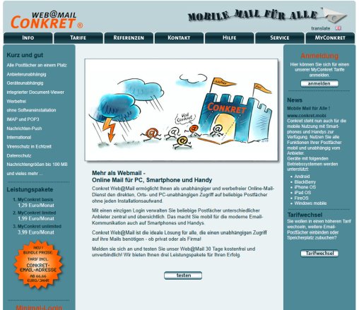 Conkret Web@Mail Online Mail für alle Postfächer Erfahrung Conkret Web@Mail Online Mail für alle Postfächer Öffnungszeit