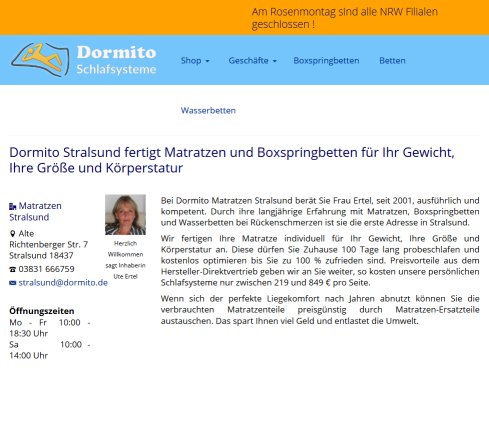 Dormito Wasserbetten GmbH Dormito Matratzen Stralsund Erfahrung Dormito Wasserbetten GmbH Dormito Matratzen Stralsund Öffnungszeit