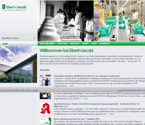 Ebert+Jacobi Pharmazeutische Großhandlung. Attraktive Leistungen für Apotheken: Kooperation Marketing Wissen Internet. Ebert+Jacobi Finze GmbH & Co. KG Erfahrung Ebert+Jacobi Pharmazeutische Großhandlung. Attraktive Leistungen für Apotheken: Kooperation Marketing Wissen Internet. Ebert+Jacobi Finze GmbH & Co. KG öffnungszeit