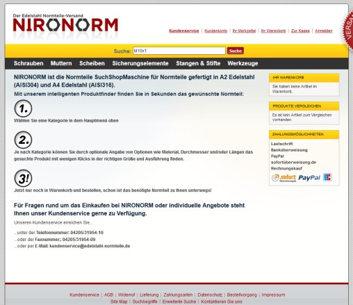 NIRONORM: Der Normteile Versand. Schrauben  Muttern und viele andere Normteile  öffnungszeit
