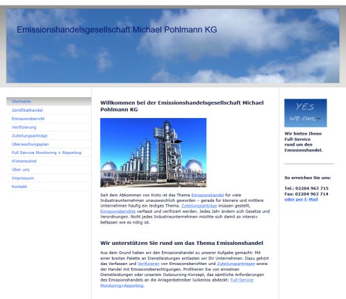 Emissionshandelsgesellschaft Michael Pohlmann KG ? Dienstleistungen rund um den Emissionshandel ? Handel mit Emissionsberechtigungen Startseite Michael Pohlmann KG Erfahrung Emissionshandelsgesellschaft Michael Pohlmann KG ? Dienstleistungen rund um den Emissionshandel ? Handel mit Emissionsberechtigungen Startseite Michael Pohlmann KG Öffnungszeit