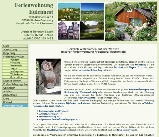 Ferienwohnung Freusburg Westerwald Selbstversorger Unterkunft nahe Kirchen und Betzdorf  öffnungszeit