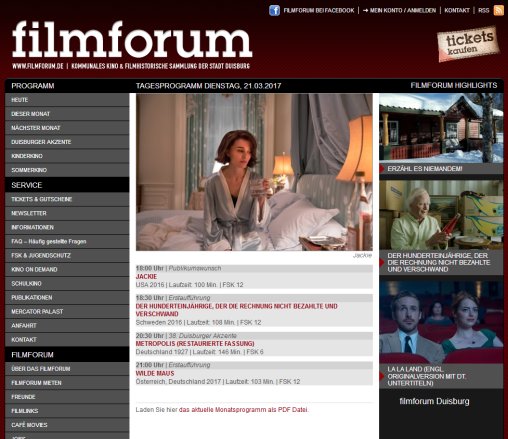 filmforum | Kommunales Kino und filmhistorische Sammlung der Stadt Duisburg  öffnungszeit