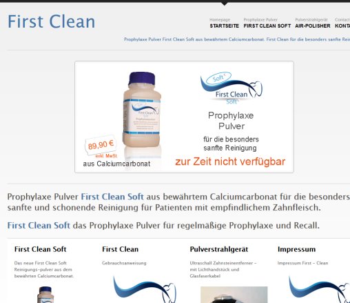 Prophylaxe Pulver First Clean aus bewährtem Calciumcarbonat   Prophylaxe Pulver  öffnungszeit