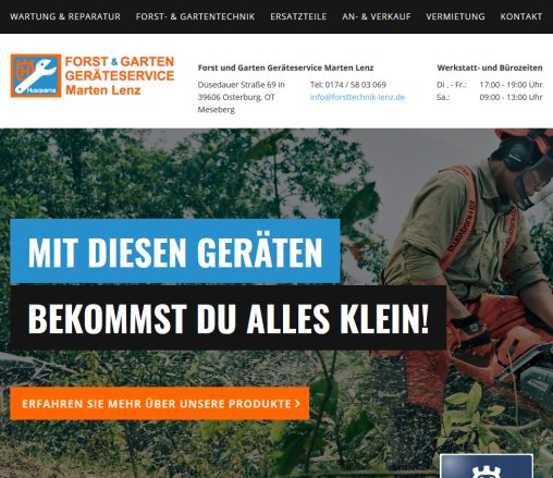 Forsttechnik Lenz IHR PARTNER FÜR LAND UND FORSTTECHNIK Erfahrung Forsttechnik Lenz IHR PARTNER FÜR LAND UND FORSTTECHNIK Öffnungszeit