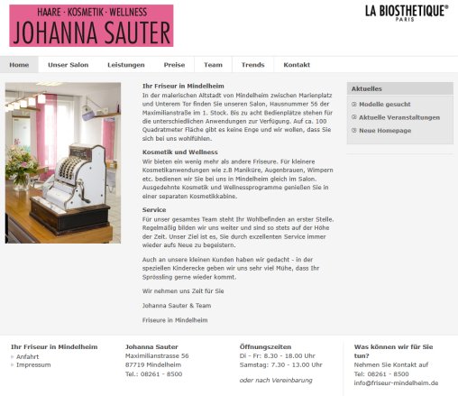 Friseur Mindelheim   Johanna Sauter   Haare  Kosmetik  Wellness  &ouml;ffnungszeit