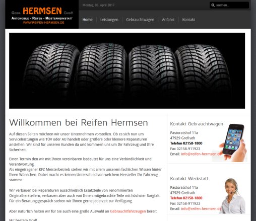 Reifen Autohandel Gebr. Hermsen GmbH   Grefrath  Kempen   Home  öffnungszeit