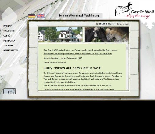 Gestüt Wolf an der Bergstrasse züchtet Curly Horses bietet qualitativen Reitunterricht Reitferien Seminare über Boden und Kommunikationsarbeit. Erfahrung Gestüt Wolf an der Bergstrasse züchtet Curly Horses bietet qualitativen Reitunterricht Reitferien Seminare über Boden und Kommunikationsarbeit. Öffnungszeit