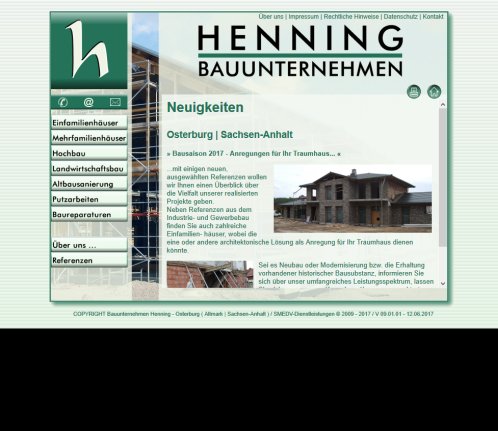 Bauunternehmen Henning | Osterburg in der Altmark Landkreis Stendal Sachsen Anhalt Einfamilienhäuser | Mehrfamilienhäuser | Hochbau | Industriebau | Sanierung | Hausbau | Landwirtschaftsbau | Altbausanierung | Putzarbeiten | Baureparaturen Erfahrung Bauunternehmen Henning | Osterburg in der Altmark Landkreis Stendal Sachsen Anhalt Einfamilienhäuser | Mehrfamilienhäuser | Hochbau | Industriebau | Sanierung | Hausbau | Landwirtschaftsbau | Altbausanierung | Putzarbeiten | Baureparaturen Öffnungszeit
