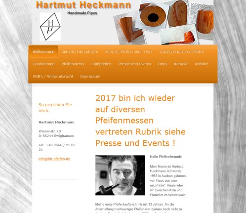 Hartmut Heckmann  Handmade Pipes  handgemachte Pfeifen  Freehands  deutscher Pfeifenmacher  Ewighausen  Westerwald  Deutschland   öffnungszeit