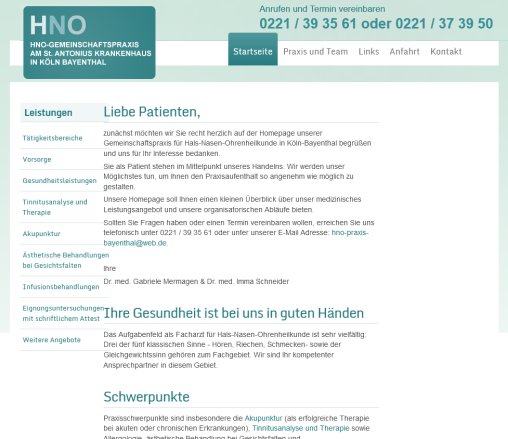 HNO   Köln | Gemeinschaftspraxis für Hals Nasen Ohrenheilkunde in Köln Bayenthal   www.hno bayenthal.de  öffnungszeit