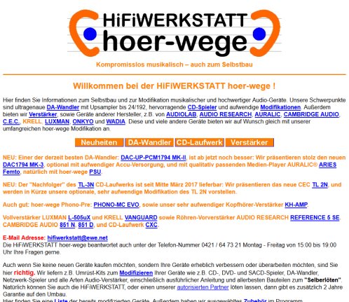 Willkommen bei der HiFiWERKSTATT hoer wege  öffnungszeit