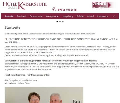 Hotel garni Kaiserstuhl   Startseite  &ouml;ffnungszeit