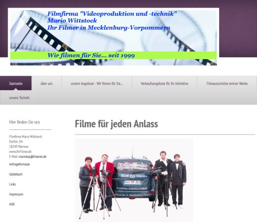 Filmfirma Mario Wittstock   Startseite  öffnungszeit