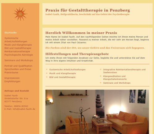 Praxis für Bild  Gestalt  und Musiktherapie in Penzberg   Heilpraktikerin beschränkt auf Psychotherapie   Isabel Fauth : Startseite  öffnungszeit