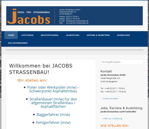Home   Jacobs Strassenbau GmbH Verwaltung: Jacobs Strassenbau GmbH öffnungszeit