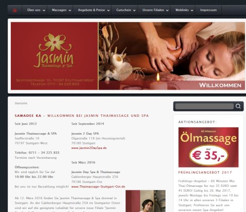 Jasmin Thaimassage & Spa   Traditionelle Thai Massage in Stuttgart   Thaimassage Stuttgart  öffnungszeit