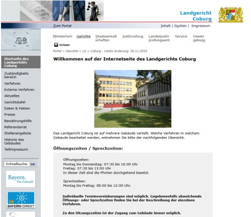 Justiz in Bayern  	Landgericht	Coburg	  Startseite   öffnungszeit