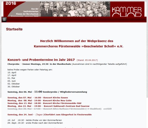Kammerchor Fürstenwalde Geschwister Scholl e.V. : Brandenburg : BRD  öffnungszeit