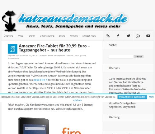 katzeausdemsack.de   Testberichte  Schnäppchen  DVDs  Blu rays  Heimkino  Xbox One  iOS 8.1  Amazon Fire TV  Lumia 535  Flirc  öffnungszeit