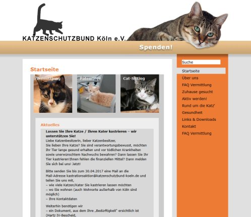 Katzenschutzbund Köln e.V. | Catsitting und Katzenvermittlung für Katzen & Kater in Köln und Umgebung  öffnungszeit