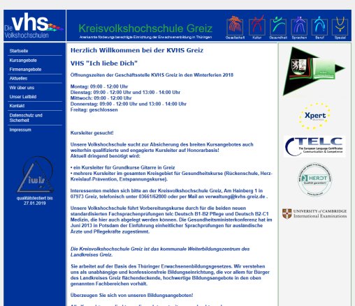 Kreisvolkshochschule Greiz: Startseite  öffnungszeit