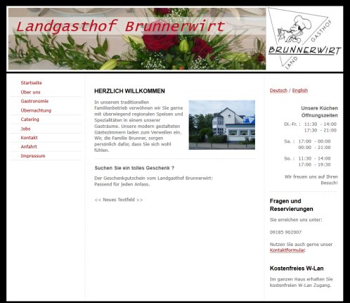 Ihr Speiselokal mit G&auml;stezimmern in M&uuml;hlhausen/Sulz.   Landgasthof Brunnerwirt  &ouml;ffnungszeit