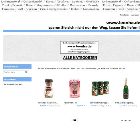 Lebensmittel Onlinehandel www.leonha.de Inh. Alexander Myschkin &ouml;ffnungszeit
