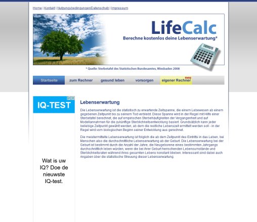 LifeCalc   Lebenserwartung kostenlos berechnen  öffnungszeit