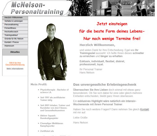 Hans Nelson Personaltraining   Mc Nelson.de   Herzlich Willkommen bei Ihrem Personal Trainer  &ouml;ffnungszeit