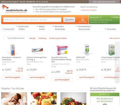 Medikamente Preisvergleich   Apotheken Produkte günstig online bestellen und sparen | medizinfuchsde medizinfuchs  öffnungszeit