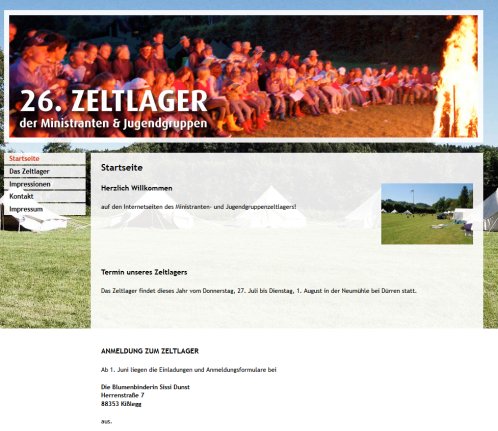 Ministranten  und Jugendgruppenzeltlager Kißlegg   Startseite  öffnungszeit