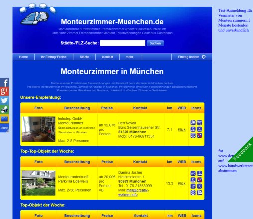 Monteurzimmer monteurzimmer muenchende München Monteurunterkunft Unterkunft für Monteure Gewerbevermietung Muenchen   öffnungszeit