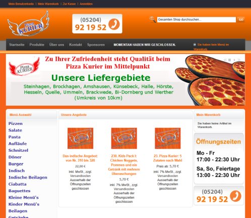 Pizza KURIER Steinhagen Home page  &ouml;ffnungszeit