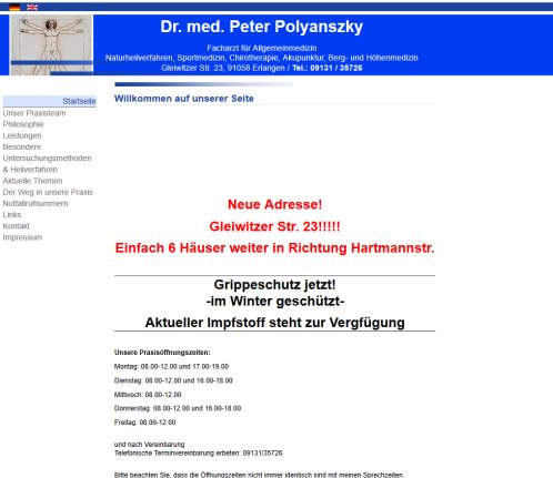 Allgemeinarzt in Erlangen  Öffnungszeiten Sprechstunden Dr Polyanszky  öffnungszeit