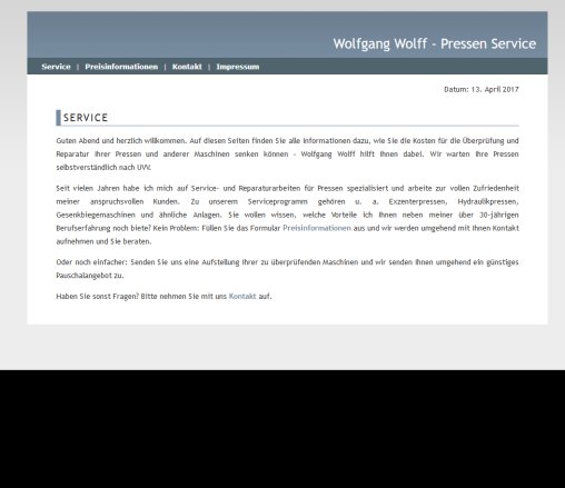 Reparatur und Wartung von Exzenterpressen Stanzautomaten Gesenkbiegemaschinen Pressen Service Wolfgang Wolff Erfahrung Reparatur und Wartung von Exzenterpressen Stanzautomaten Gesenkbiegemaschinen Pressen Service Wolfgang Wolff Öffnungszeit