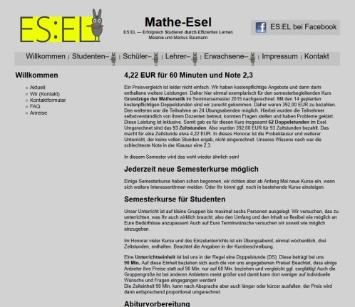 Mathe Esel: Nachhilfe für Studenten und Schüler der Uni/Schule in Wuppertal (Düsseldorf/Essen/Bochum/Köln) in Mathematik  Statistik  Physik  Informatik  VWL  BWL  öffnungszeit