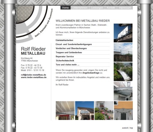 Rolf Rieder :: Metallbau | Arbeiten in Stahl  Edelstahl und Aluminium | Willkommen bei Metallbau Rieder  öffnungszeit