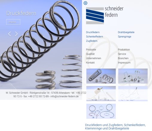 Home   Druckfedern / Zugfedern / Drehfedern / Schenkelfeldern / Sprengringe / Drahtbiegeteile / W.Schneider GmbH Technische Federn  &ouml;ffnungszeit