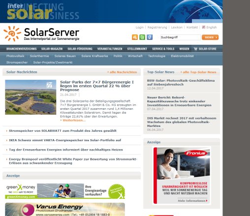 Startseite124Solar Server   Das Internetportal zur Sonnenenergie Photovoltaik Solarthermie solar Bauen Solar Portal SolarServer   öffnungszeit