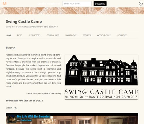 Swing Castle Camp | Lindy Hop Jazz Dance Festival / September 23rd 29th 2016 (next edition: September 22nd 28th 2017) Erfahrung Swing Castle Camp | Lindy Hop Jazz Dance Festival / September 23rd 29th 2016 (next edition: September 22nd 28th 2017) Öffnungszeit