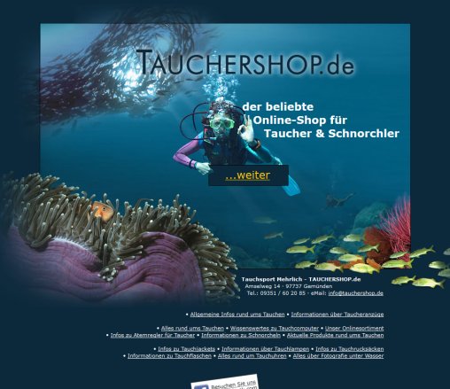 TAUCHERSHOP.de   Tauchen & Schnorcheln   Tauchausrüstung  Tauchzubehör  Tauchsport  öffnungszeit